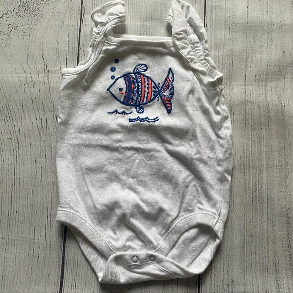Gymboree White Fish Tank Onesie Size 3-6 months